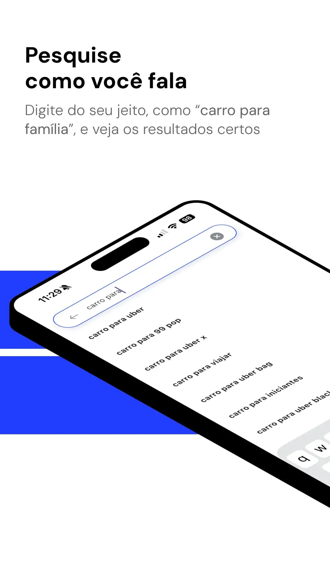 Tela de busca inteligente do app NaPista