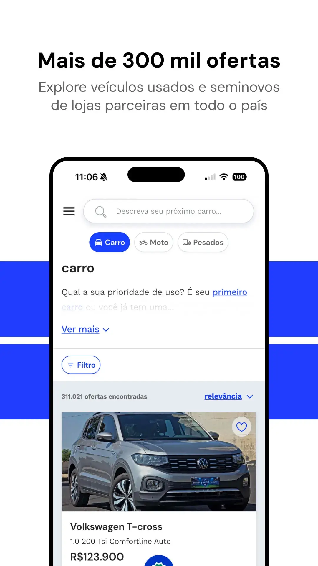 Mais de 300 mil ofertas de veículos no app NaPista