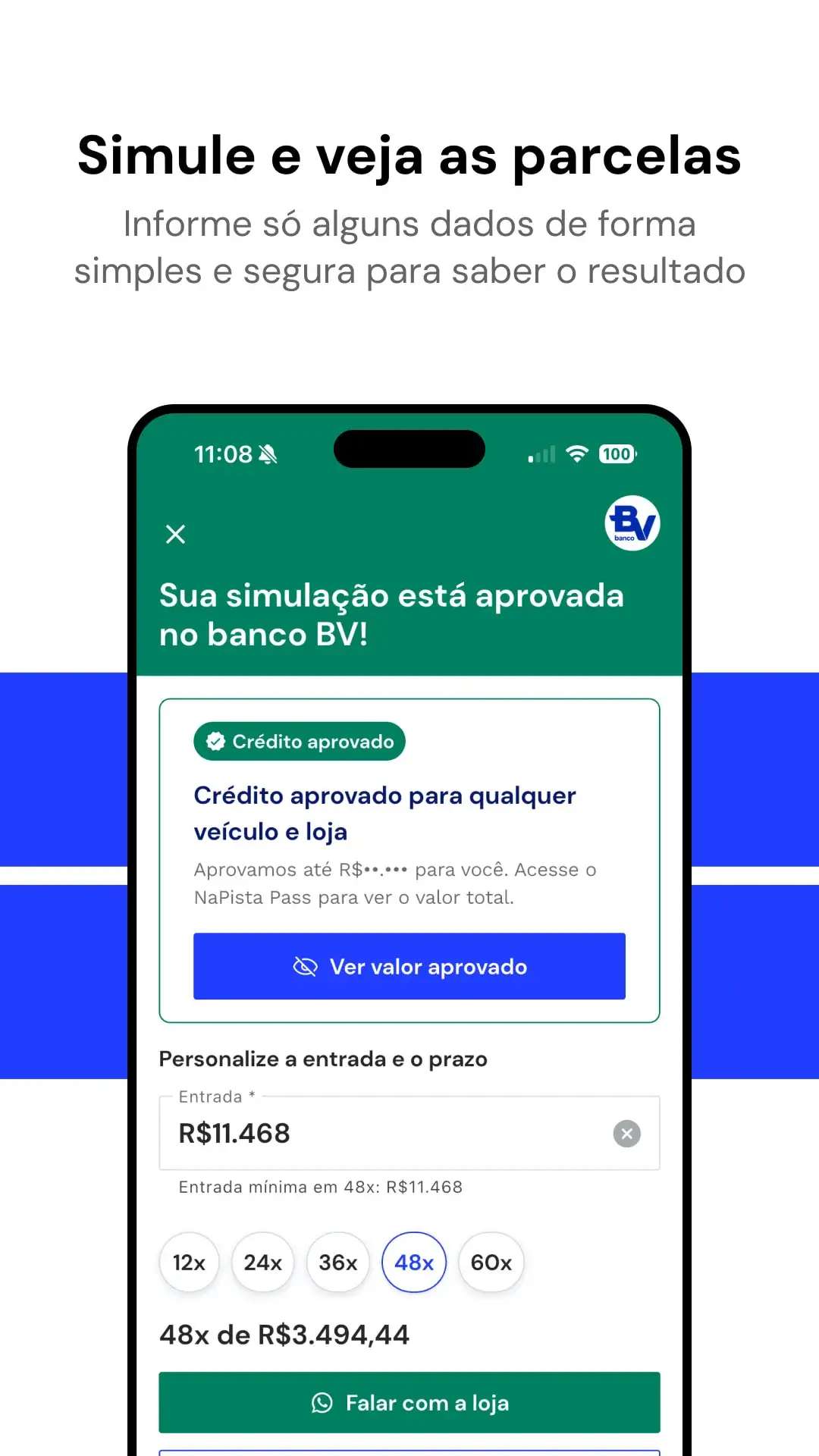 Simulação de financiamento aprovada no Banco BV