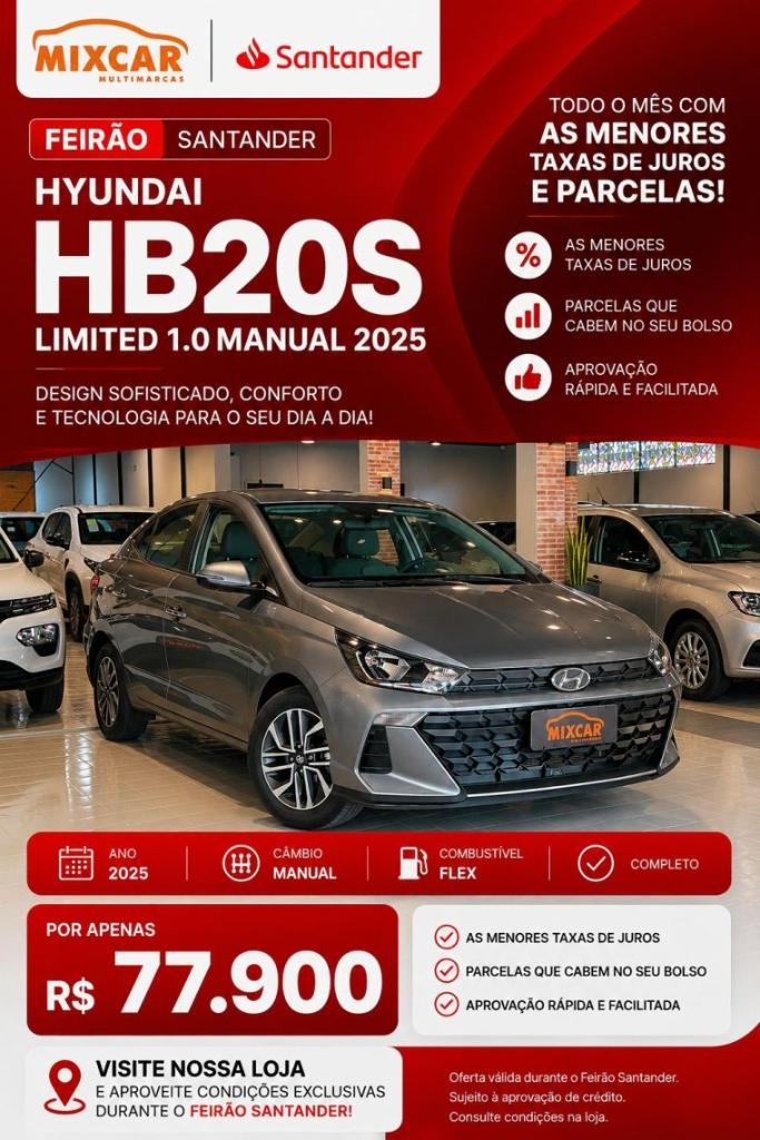 Hyundai Hb20S HB20S Limited 1.0  Flex 12V Mec. 2025